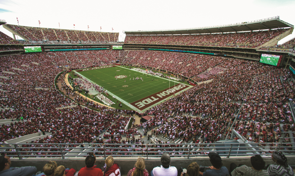 An image of Bryant-Denny Stadium in Tuscaloosa, Alabama.