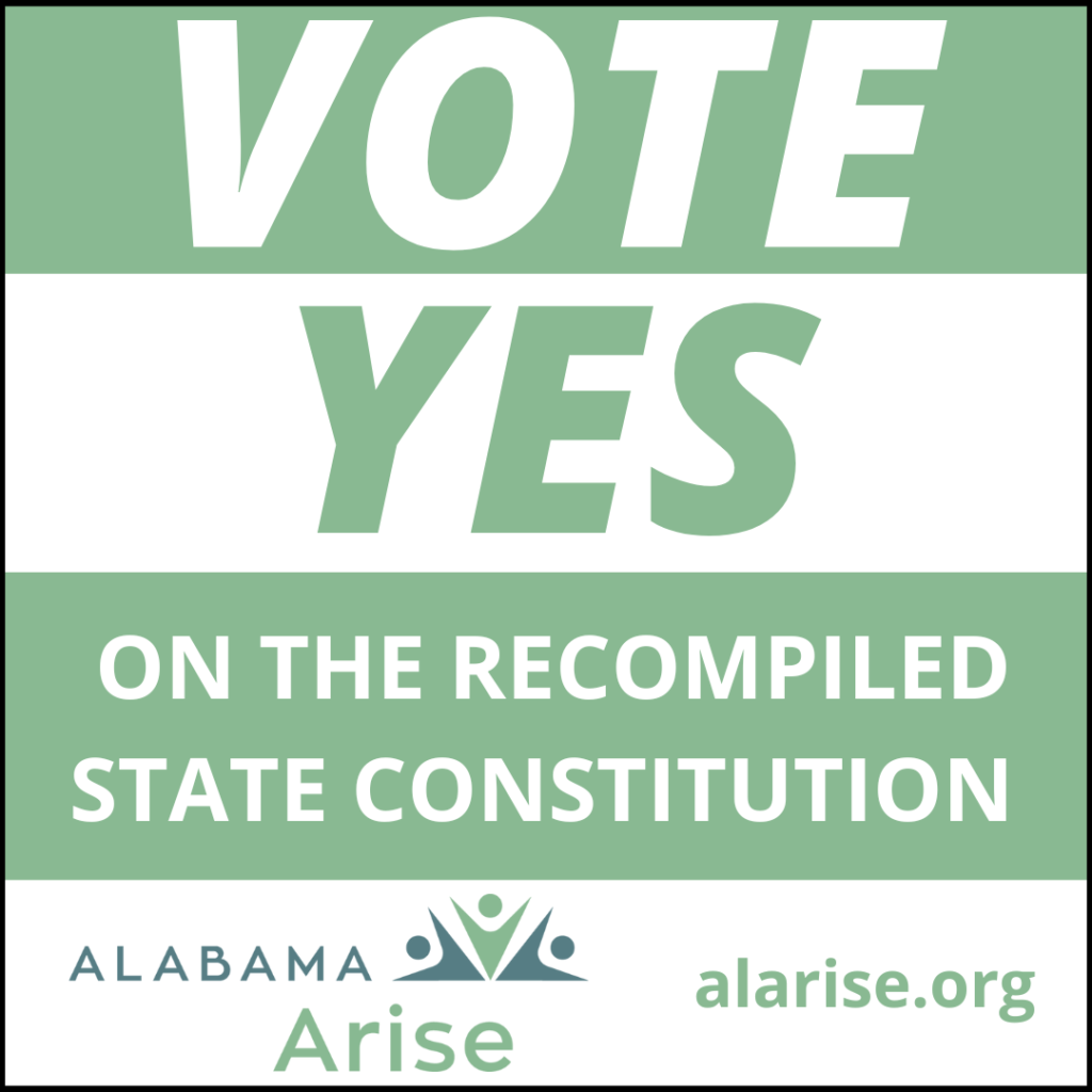 A graphic stating: Vote Yes on the recompiled state constitution